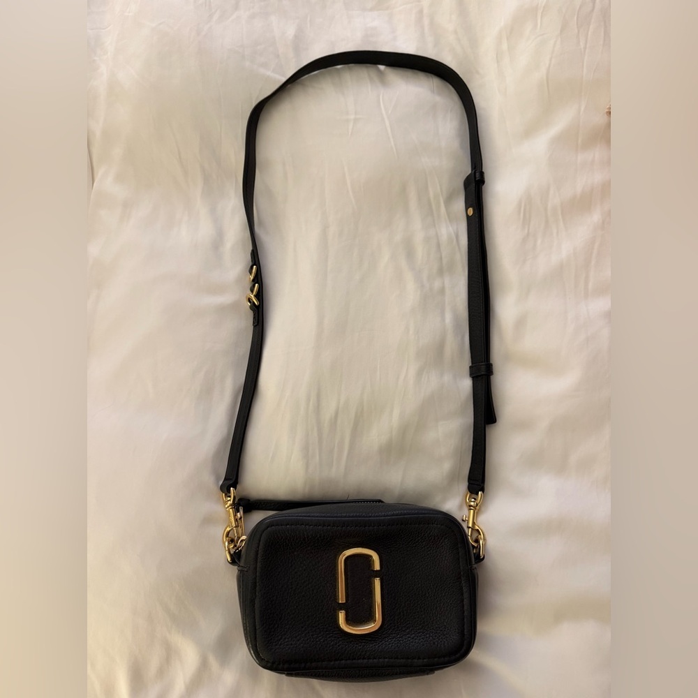 The Softshot By Marc Jacob’s Black Crossbody Camera Bag with Gold Hardware